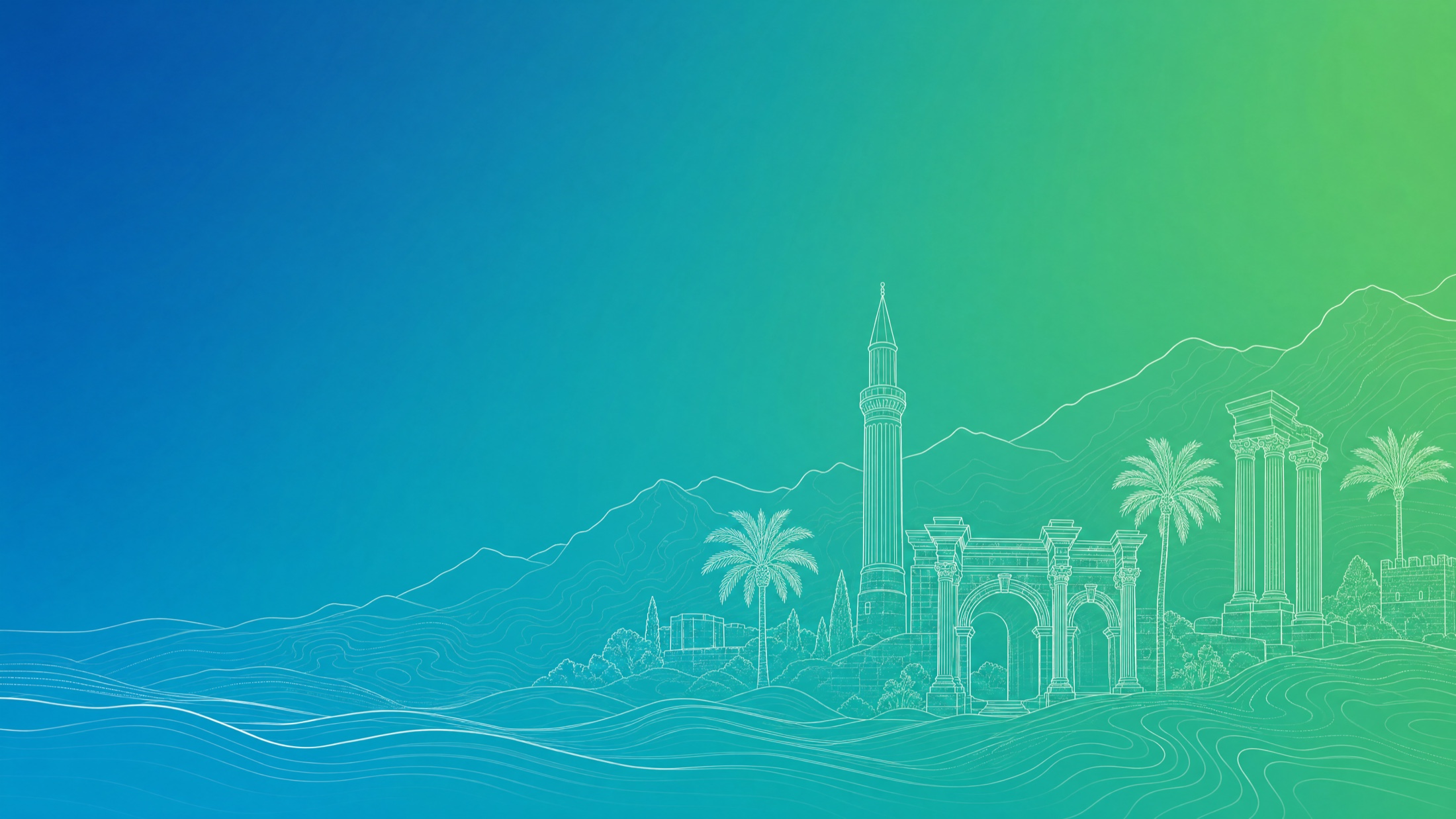 Antalya silüeti çizimi, mavi-yeşil gradyan; COP31 Sigorta Evi banner